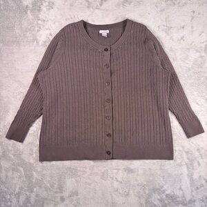 Laura Scott Knit Cardigan Womens 24/26W Brown Button Sweater Cottagecore Grandma